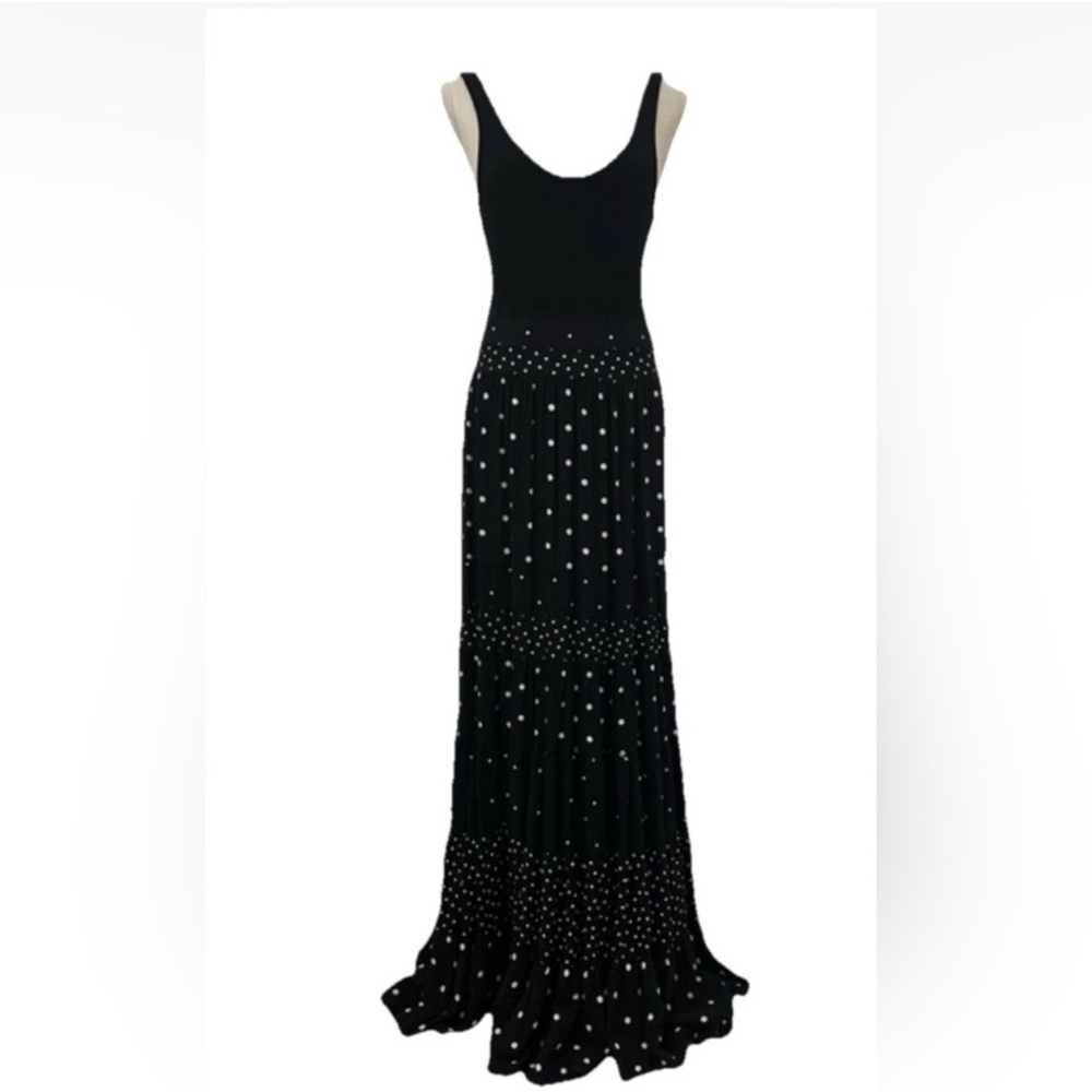 Anthropologie Black Maxi Dress with White Dots